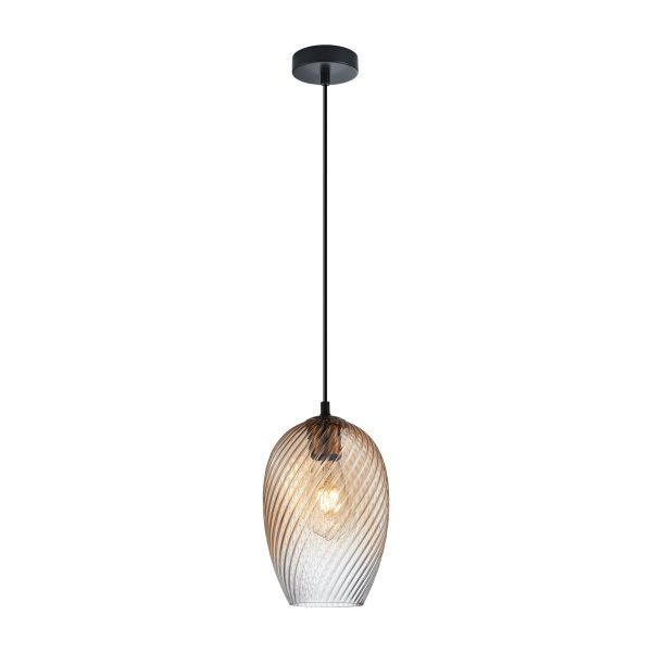 Lampa wisząca szklana żłobiony klosz dekoracyjna bursztynowa w nowoczesnym stylu Alias  PND-3663-1-BRO-AMB Italux