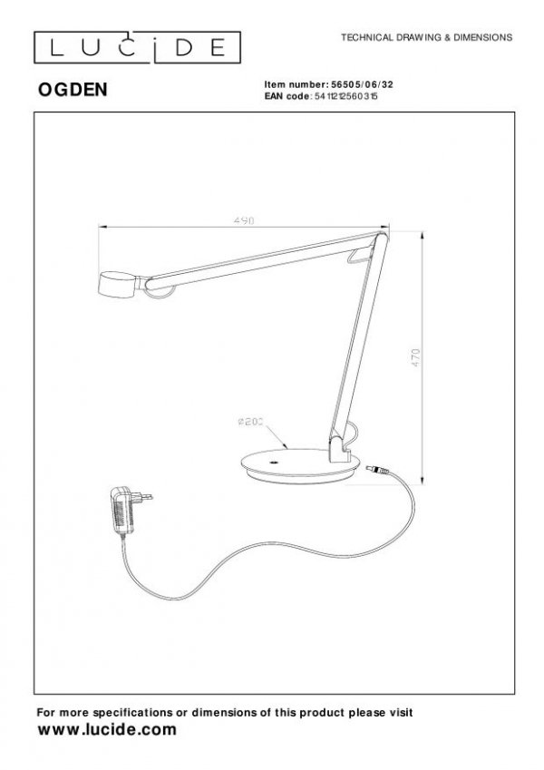 Lampa biurkowa stołowa LED czerwona minimalistyczna klasyczna nowoczesna ściemnialna OGDEN 56505/06/32 LUCIDE