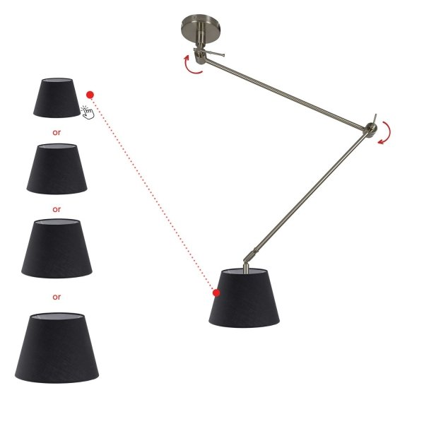 LAMPA SUFITOWA Z WYSIĘGNIKIEM KOLOR SATYNA NIKIEL CZARNY KLOSZ ABAŻUR 30CM AZZARDO ADAM S PENDANT AZ1841+AZ2586 