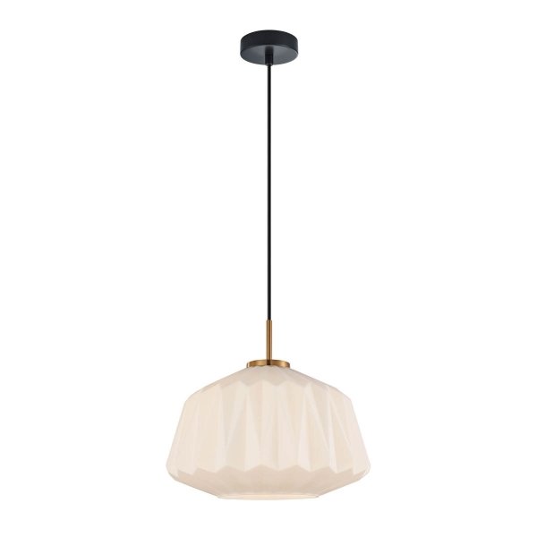 Lampa wisząca szklana żłobiony klosz dekoracyjna biała w nowoczesnym stylu Antita PND-3644-1-BRO-W Italux
