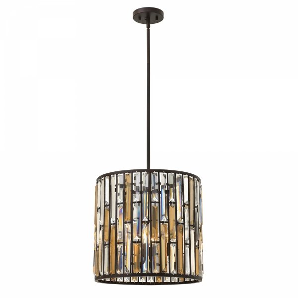Lampa wisząca Gemma 3 źródła światła Vintage brąz bursztynowe kryształy glamour okrągła tuba HK-GEMMA-P-B-VBZ HINKLEY