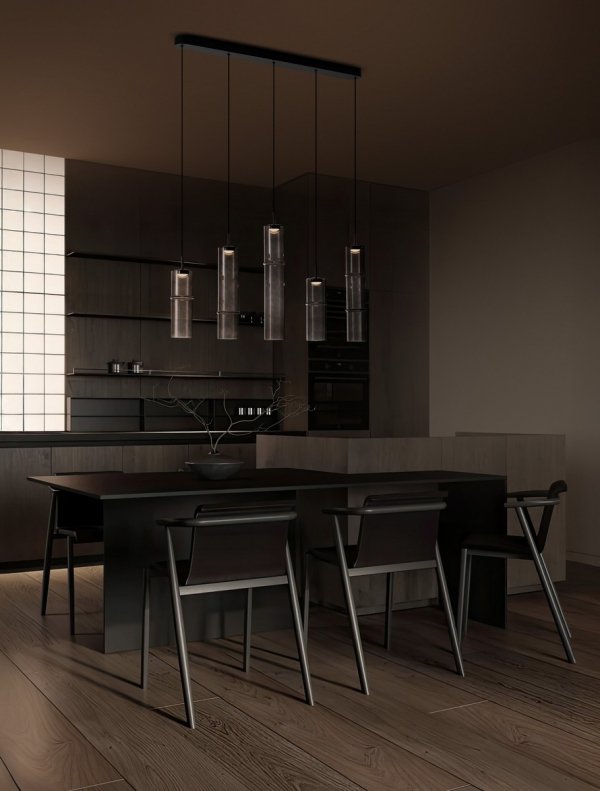 Minimalistyczna lampa wisząca LED szklana tuba kolor mokka uniwersalna klasyczna możliwość ściemniania SARTANO LE45165 Luces Exclusivas
