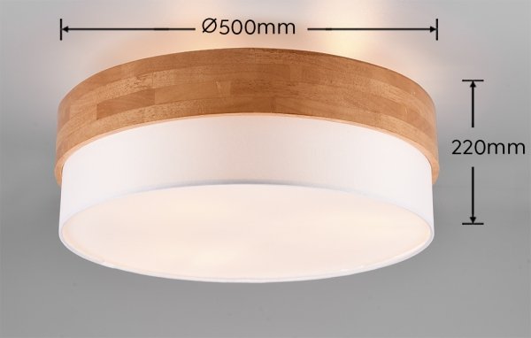 Nowoczesna dekoracyjna lampa sufitowa plafon naturalne drewno abażur z tkaniny SEASONS 611500301 Trio