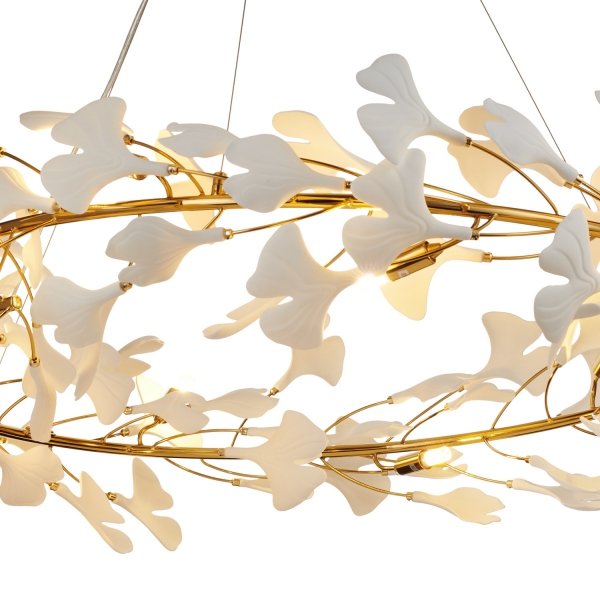 Dekoracyjna nowoczesna biała lampa wisząca ceramiczne listki 10 źródeł światła okrągła designerska boho BOTANIKA XY080P-100 Step Into Design