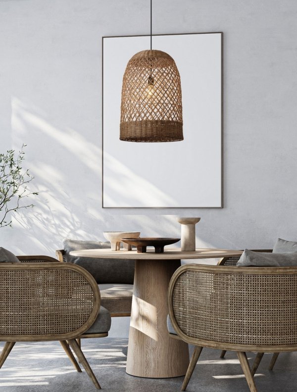 Lampa wisząca rattanowa boho rustykalna industrialna nad stół do salonu sypialni ściemnialna Luces Exclusivas