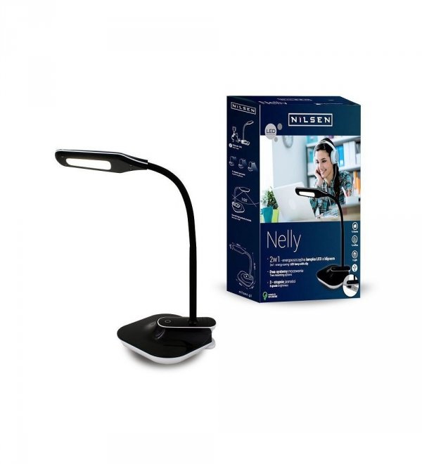 Nowoczesna Czarna Lampka Biurkowa LED Z Klipsem NELLY PX035 NILSEN