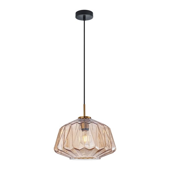 Lampa wisząca szklana żłobiony klosz dekoracyjna bursztynowa w nowoczesnym stylu Antita PND-3644-1-BRO-AMB Italux