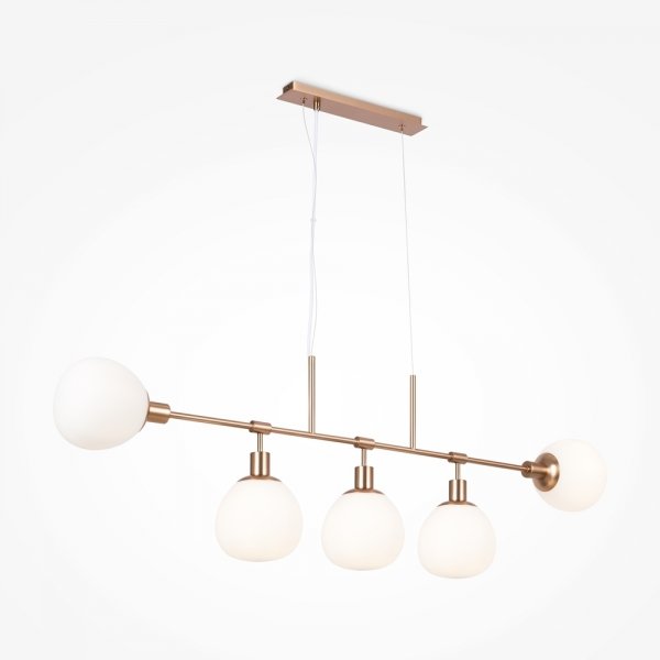 Nowoczesna lampa wisząca sufitowa 5-płomienna metalowa złota regulacja wysokości biały klosz Erich MAYTONI MOD221PL-05G