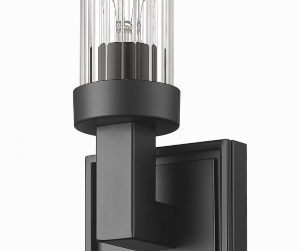 Kinkiet czarna tubka z ryflowanego szkła minimalistyczny klasyczny dekoracyjny QUINCY W01842BK Cosmo Light