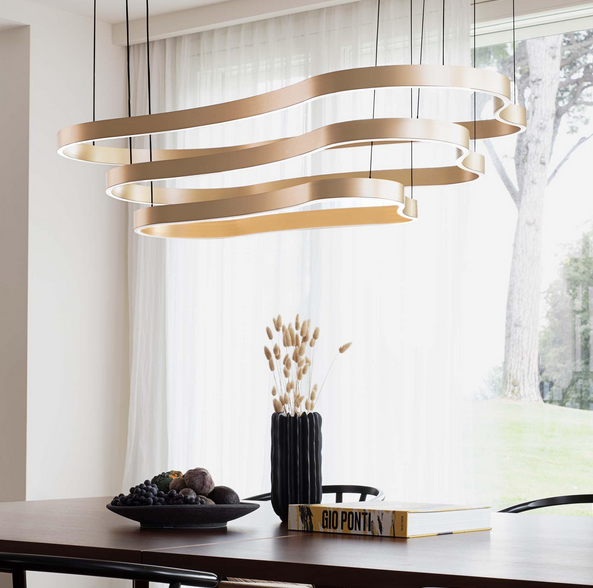 Designerska złota lampa wisząca LED falista okrągła nowoczesna dekoracyjna WAVES-2 SP 345253 Ideal Lux 