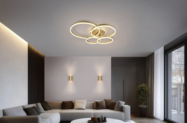 Lampa sufitowa plafon LED złoty okrągły z pierścieniami nowoczesny możliwość ściemniania DRAKE 632210479 Trio
