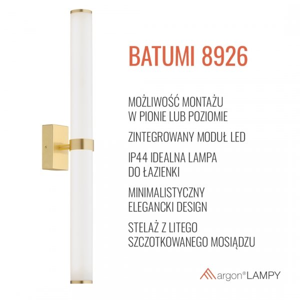 Mosiężny kinkiet LED nowoczesny szklana tuba minimalistyczny klasyczny podświetlający ścianę BATUMI 8926 Argon