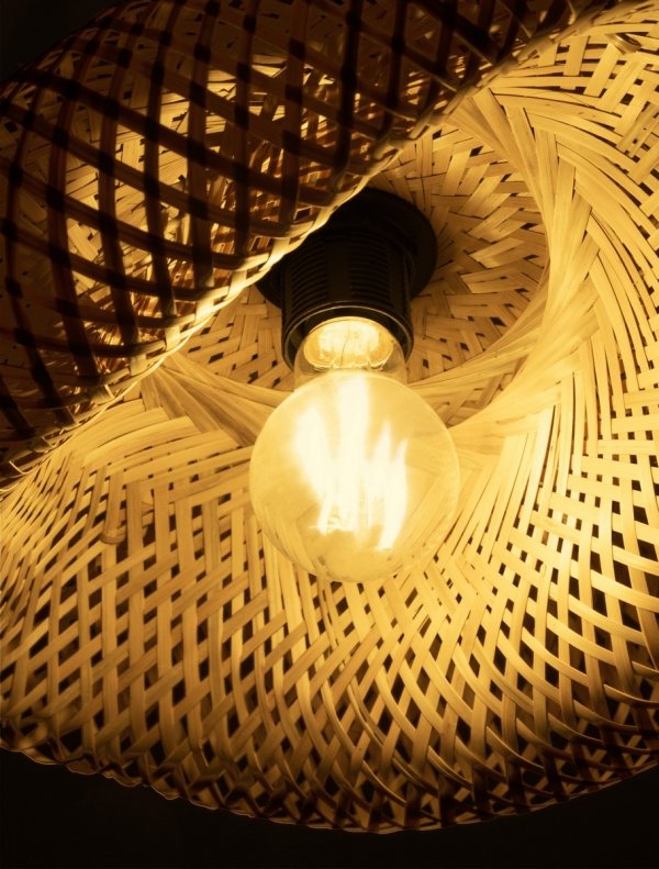 Lampa wisząca bambusowa pleciona kolor naturalny owalna boho rystykalna industrialna nad stół do salonu sypialni NULVERO LE45364 Luces Exclusivas