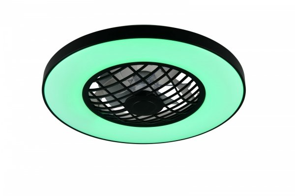 Nowoczesna lampa sufitowa z wiatrakiem LED czarna okrągła klasyczna minimalistyczna zmiana kolorów ściemnialna na pilota LINKÖPING R64462102 Rl