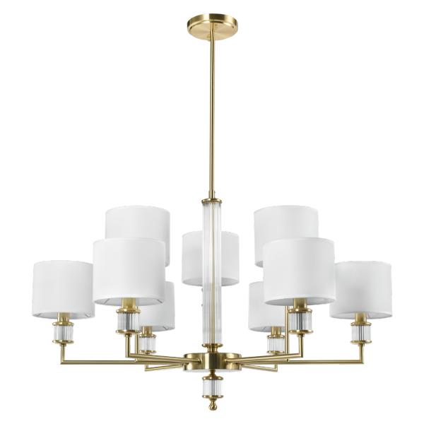 Salonowa Złota lampa wisząca żyrandol abażurowy SUTTON P09685BR-WH Glamour złota z białymi abażurami