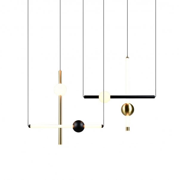 Lampa wisząca LED tuby z kulami czarno-złota designerska uniwersalna dekoracyjna ściemnialna MELITA 331510680 Trio