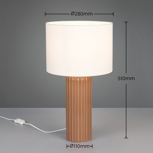 Lampka nocna stołowa ceramiczna podstawa tkaninowy abażur brązowa minimalistyczna klasyczna BLAIR R51811072 Rl