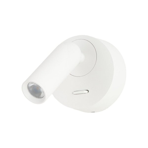 Biały kinkiet Azzardo LUGANO ROUND WALL AZ5628 z okrągłą podstawą i regulowaną tubą LED.