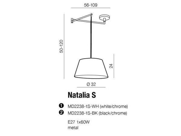 LAMPA WISZĄCA AZZARDO NATALIA AZ1924+AZ2590 CZARNA NOWOCZESNA