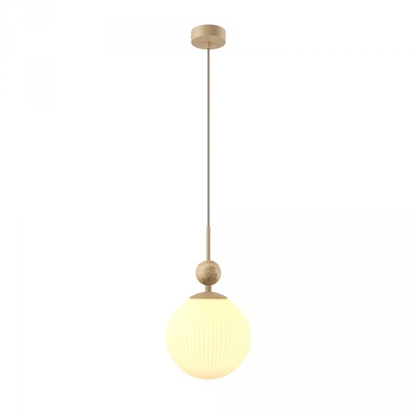 Lampa wisząca szklana kula z kamienną ozdobą beżowa designerska dekoracyjna minimalistyczna TAVO MOD453PL-01BG Maytoni