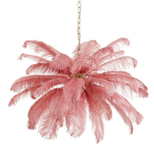 Dekoracyjna nowoczesna różowa lampa wisząca pióra 6 źródeł światła designerska boho kula EMU ST-DN127 pink Step Into Design