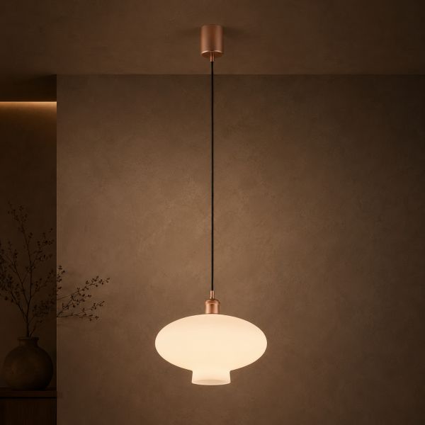 Szklana lampa wisząca TRESCO 8980 Argon Mleczne Szkło Miedziane detale