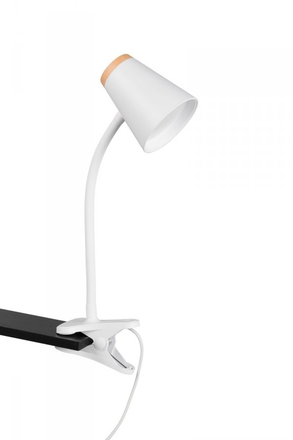 Lampa biurkowa nocna na klipsie LED biała minimalistyczna klasyczna nowoczesna drewniany dekor PONGO R25831101 Rl