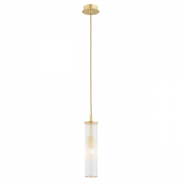 Złota lampa wisząca nowoczesna klasyczna ryflowane szkło transparentne mosiądz szczotkowany HAMPTON 8489 Argon