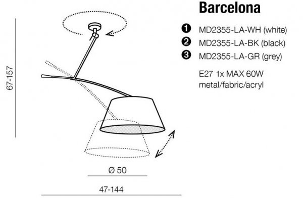 LAMPA SUFITOWA WISZĄCA AZZARDO BARCELONA WHITE  AZ2288+AZ2592