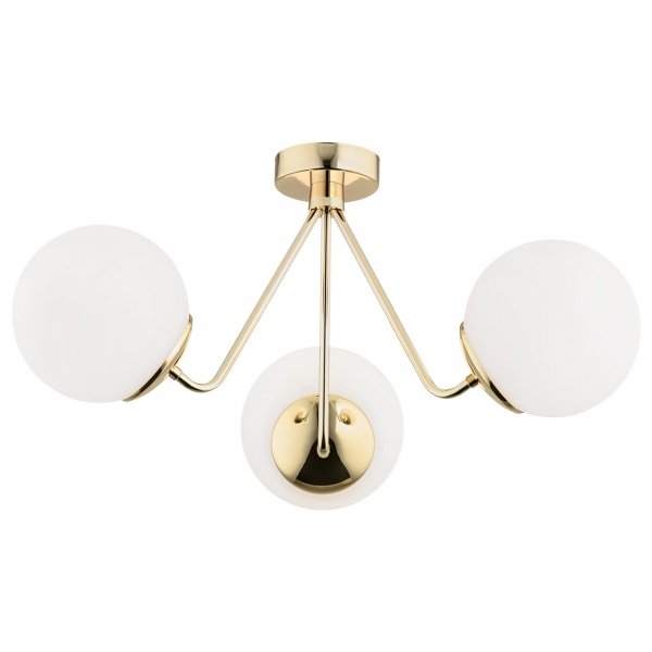 Elegancka złota lampa sufitowa wisząca żyrandol plafon z trzema kloszami mleczne szkło mosiądz TOMAR 1481 Argon