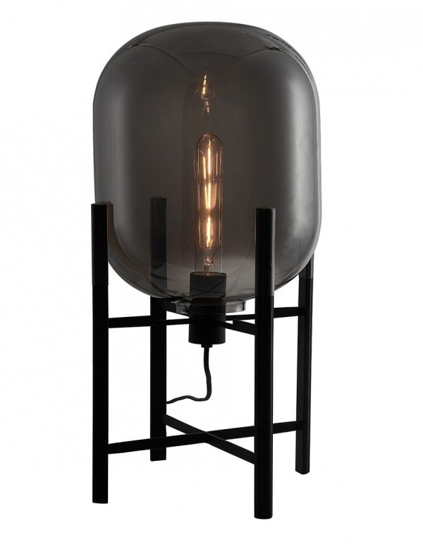 CZARNA NOWOCZESNA LAMPA STOŁOWA ITALUX MAVERSA FL-82321-1A-S DYMIONE SZKŁO