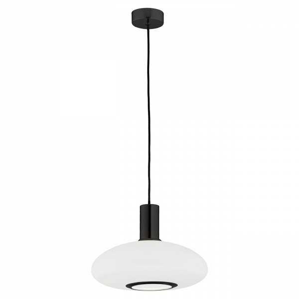 Czarna elegancka lampa wisząca jedno płomienna owalny mleczny klosz szkło opal SAGUNTO PLUS 8565 Argon