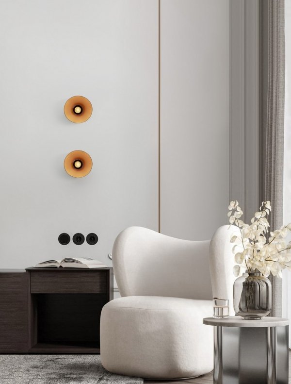 Kinkiet metalowy czarno-złoty okrągły minimalistyczny industrialny nowoczesny możliwość ściemniania VENTORO LE45588 Luces Exclusivas