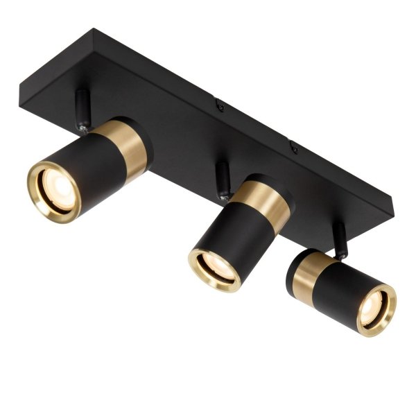 Nowoczesny plafon lampa sufitowa potrójna czarno-złota regulowana tuba na wysięgniku uniwersalna minimalistyczna metalowa GORIK 53909/03/30 Lucide