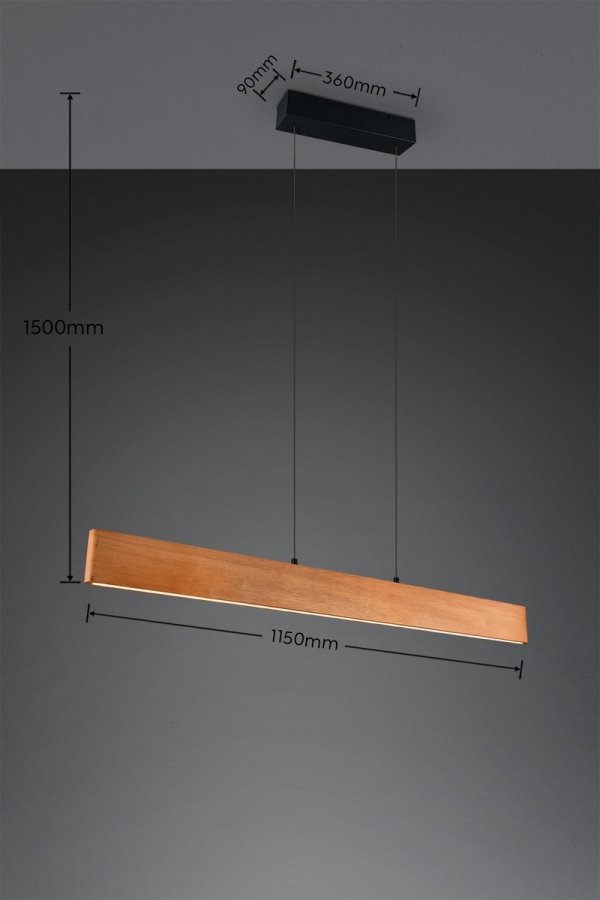 Lampa wisząca LED prostokątna drewniana klasyczna nowoczesna ściemnialna EDGEWOOD 359710130 Trio 