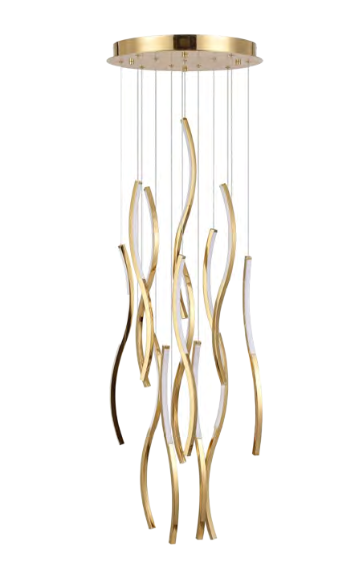 Nowoczesna złota lampa wisząca LED kaskadowa kompozycja falujących linii FLOW 13 PENDANT 3-STEP DIMM GOLD AZ6816 Azzardo