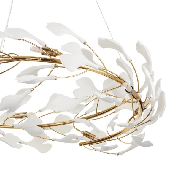 Dekoracyjna nowoczesna biała lampa wisząca ceramiczne listki 10 źródeł światła okrągła designerska boho BOTANIKA XY080P-100 Step Into Design