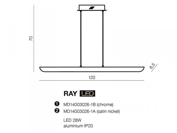 LAMPA WISZĄCA LISTWA LED NAD STÓŁ AZZARDO RAY MD14003026-1B AZ1695
