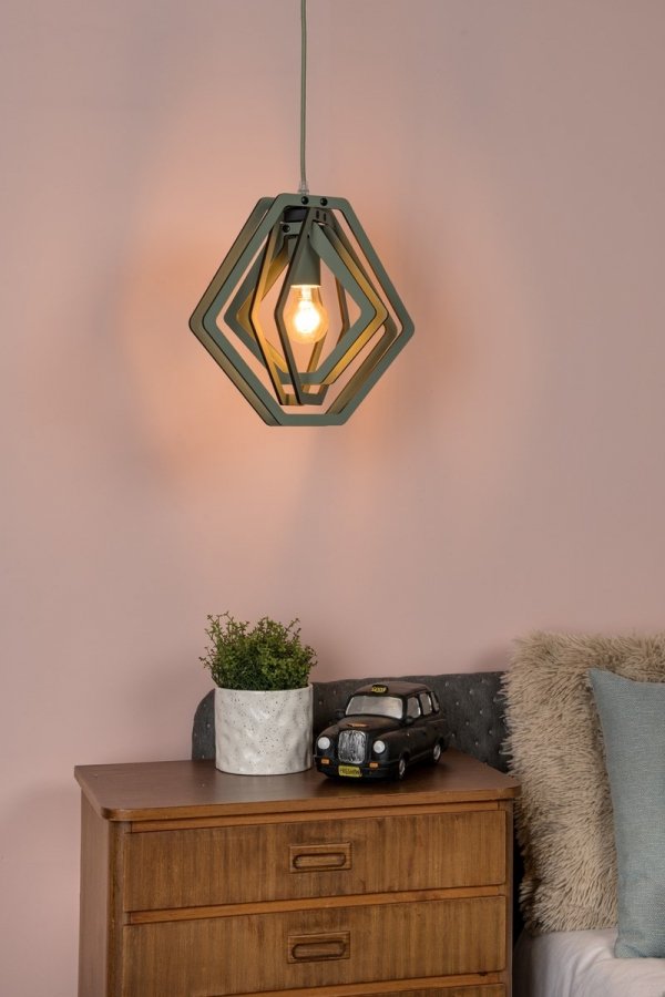 Drewniana lampa wisząca zielona nowoczesna boho designerska możliwość ściemniania MAURO 77489/33/33 LUCIDE