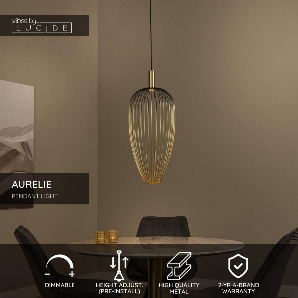 Lampa wisząca Aurelie Lucide 21442/01/10 Nowoczesna lampa pojedyncza Czarno-Złota 1xGU10