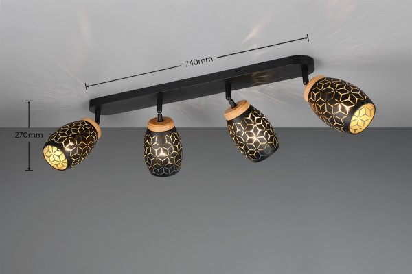 Nowoczesny plafon lampa sufitowa 4-płomienna czarna regulowane tuby klasyczna w stylu orientalnym metalowa drewniany dekor BIDAR R81574080 Rl