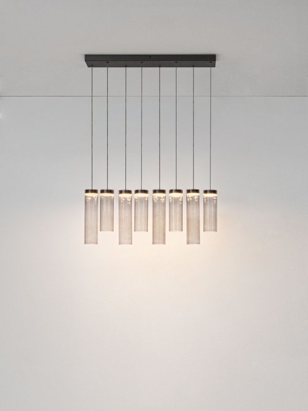 Lampa wisząca wielopunktowa LED szklane tuby szara z wgłębieniami dekoracyjna klasyczna minimalistyczna Luces Exclusivas