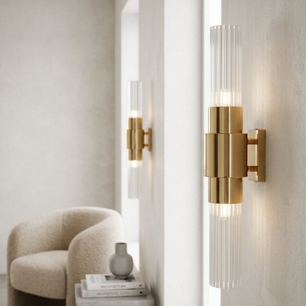 Lampa ścienna kinkiet złoty tuba z ryflowanego szkła 46cm minimalistyczny klasyczny GLOW ST-DW7790 Step Into Design