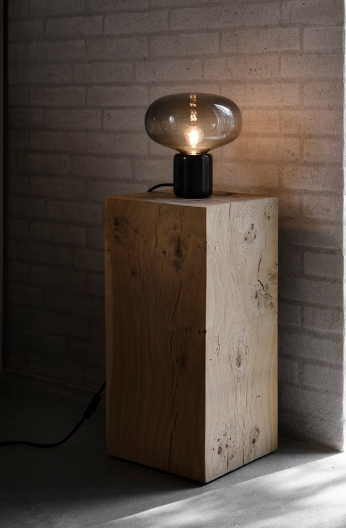 Lampka stołowa nocna okrągła marmurowa szklany klosz nowoczesna designerska dekoracyjna na komodę 23cm Karl-Johan 20311 New Works