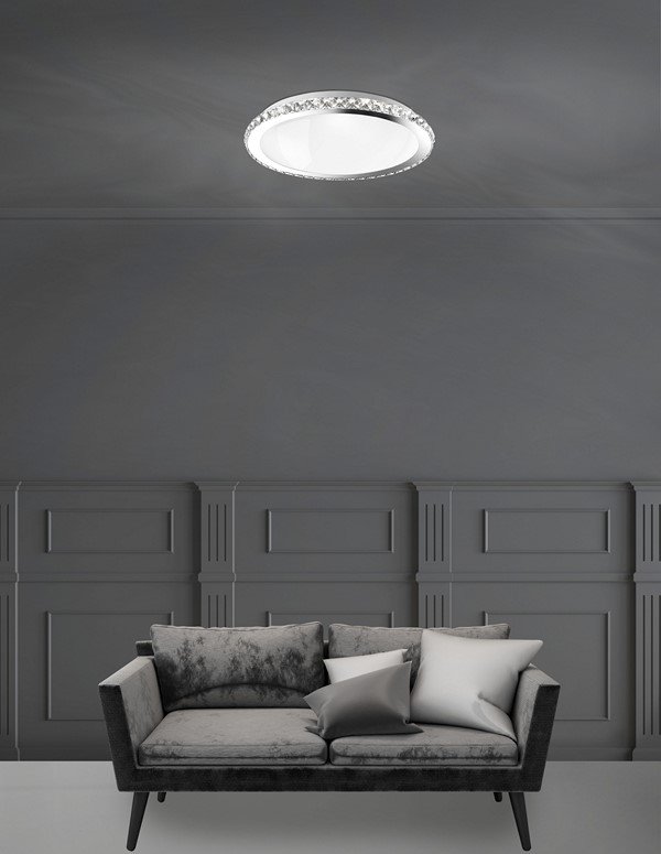 Kryształowy srebrny okrągły plafon lampa sufitowa glamour klasyczny uniwersalny możliwość ściemniania COSQUIN LE42350 Luces Exclusivas 