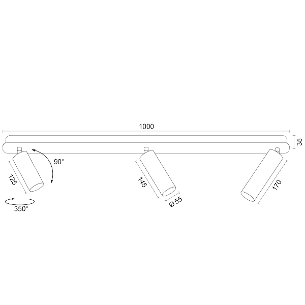Lampa sufitowa liniowa z 3 reflektorami regulowana beżowa minimalistyczna uniwersalna LINCA 6367 Argon