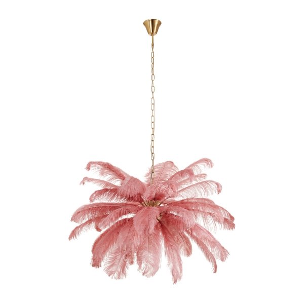 Dekoracyjna nowoczesna różowa lampa wisząca pióra 6 źródeł światła designerska boho kula EMU ST-DN127 pink Step Into Design