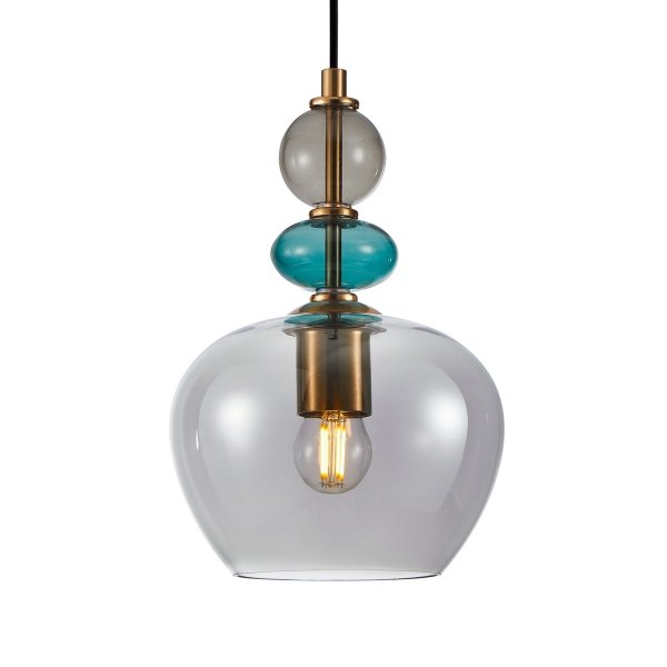 Designerska Lampa Wisząca Szklana Dymiony Klosz BUSCO PND-30263-1A-BRO-SG ITALUX
