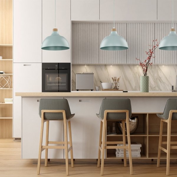 Minimalistyczna lampa wisząca w stylu rustykalnym kolor miętowy z elementem drewnianym CAP MINT 5901 TK-Lighting 
