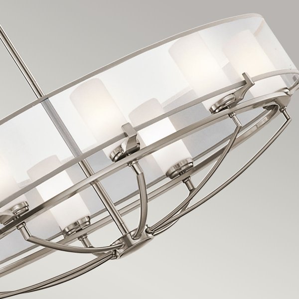 Żyrandol Saldana - 8 źródeł światła Klasyczny pewter abażur z organzy owalny klosze tuba minimalistyczny uniwersalny KL-SALDANA8 KICHLER